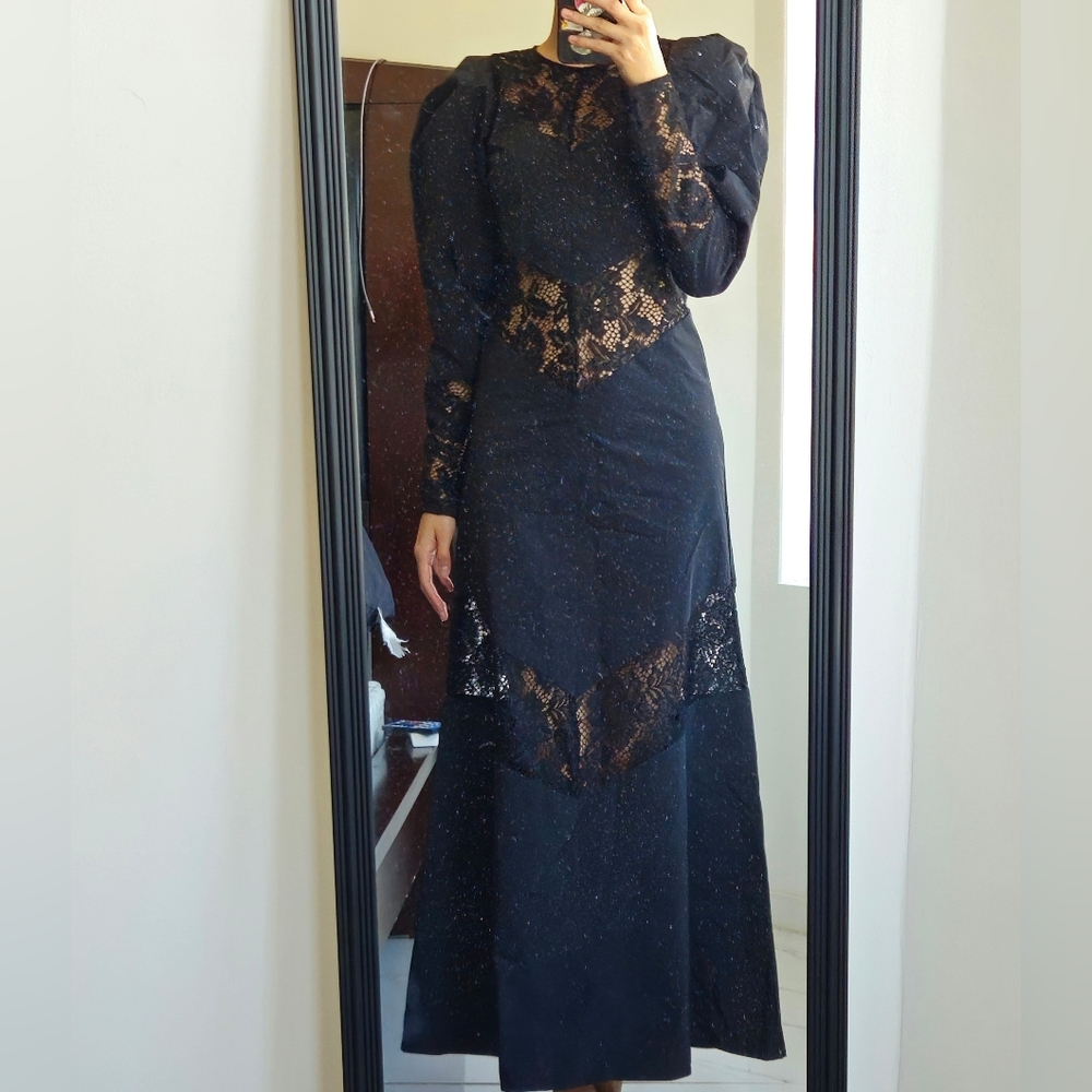 H&M Lace Trimmed SMALL Dress Black Party Elegant